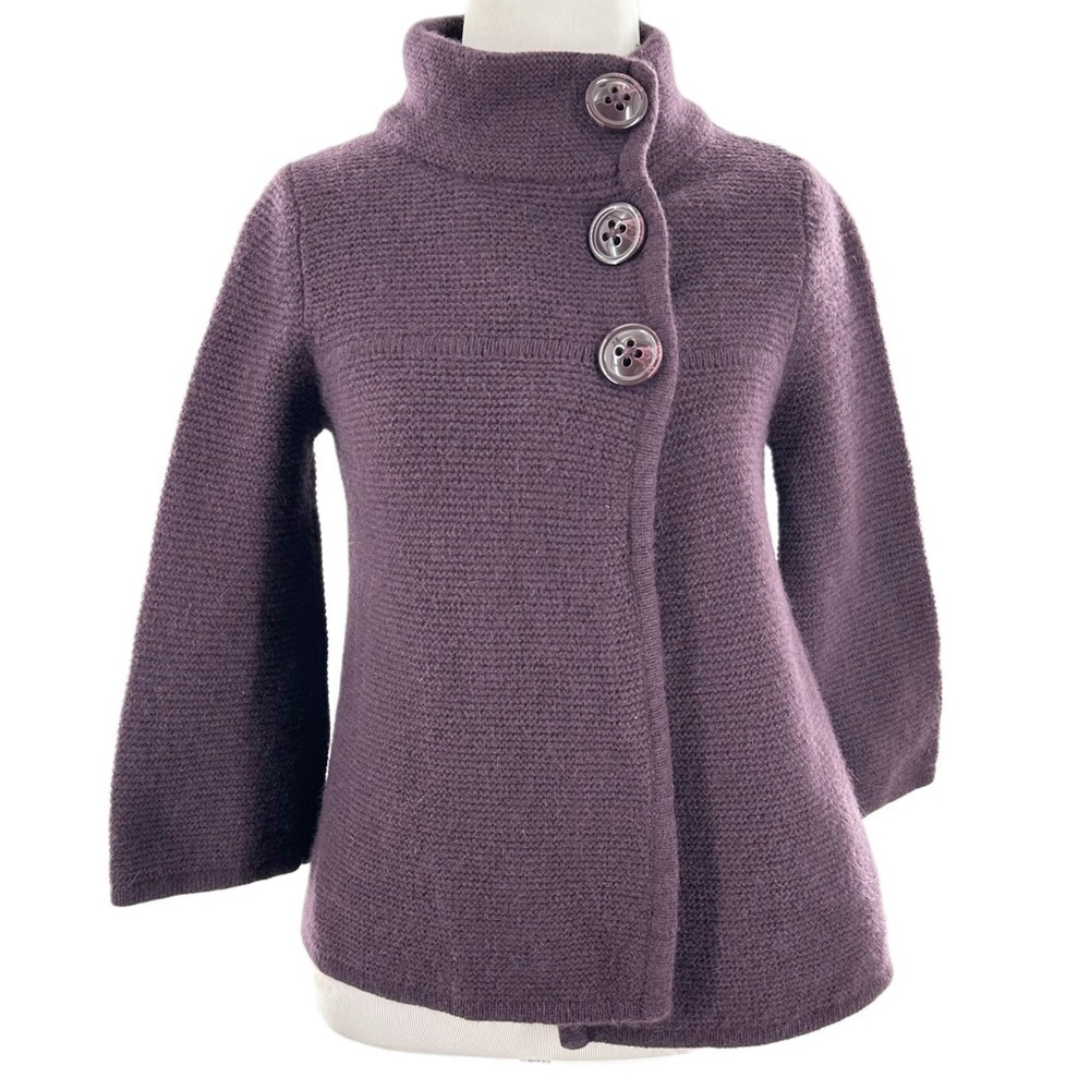 Fenn Wright Manson cardigan sweater M 70% lambswool 20% angora purple lagenlook